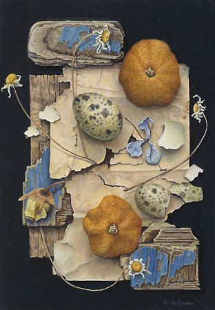 Compositie met gedroogde mandarijnen en eitjes © Aad Hofman