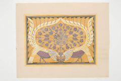 Ontwerptekening voor rechthoekig paneel met decor twee gestileerde vogels en florale motieven