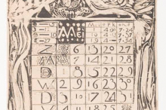 Proefdruk voor kalenderblad mei 1894, met boven het blok met dagen een decor van twee vogels